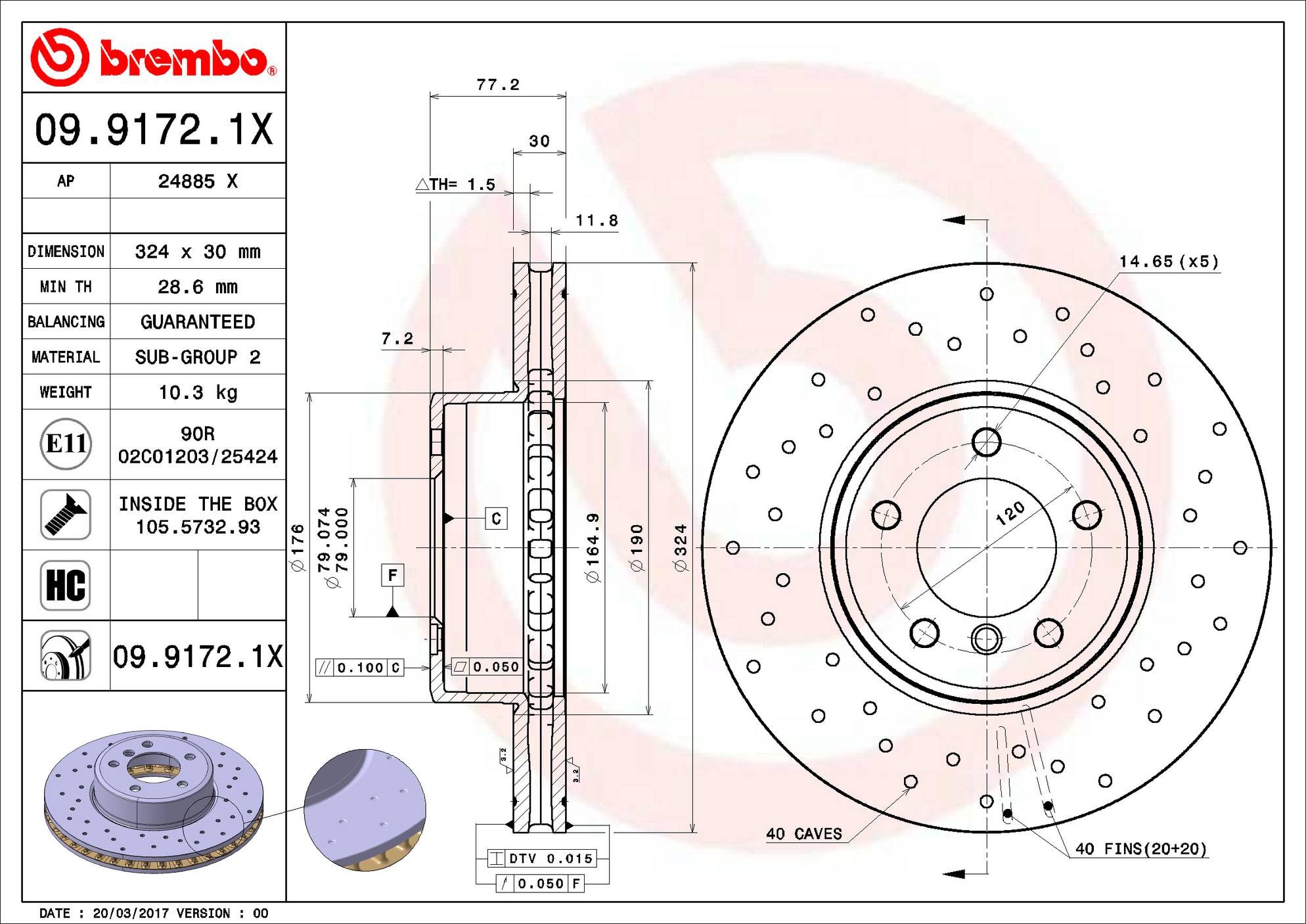 BMW Brembo Disc Brake Rotor - Front (324mm) (Xtra) 34116864906